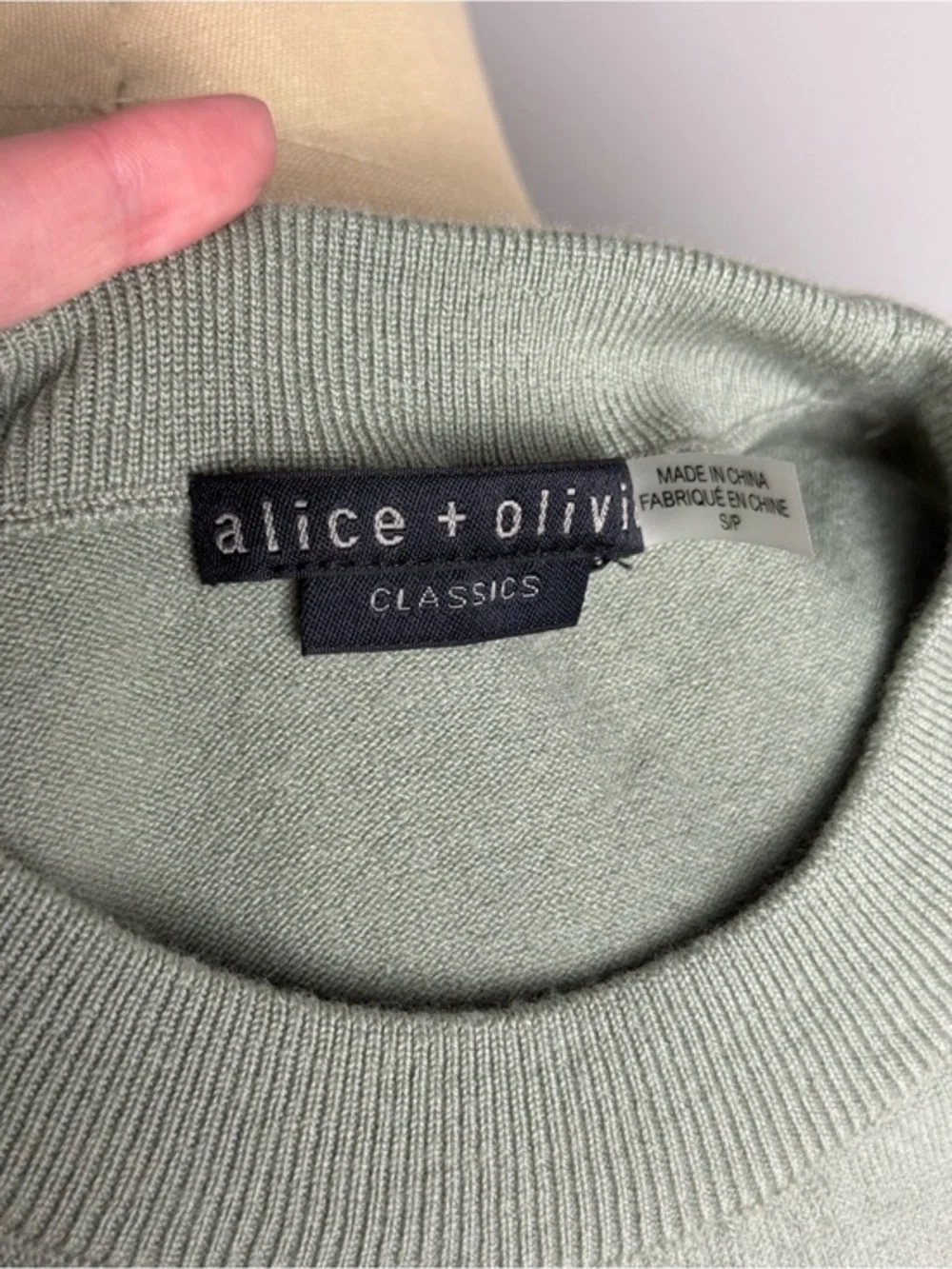 Alice + Olivia Sage Green Wool Blend Crewneck